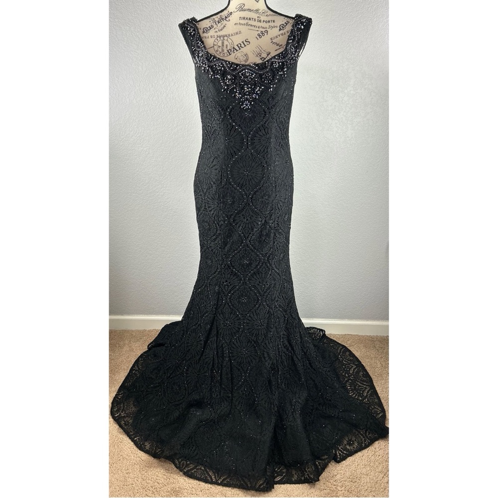 Mon Cheri Black Lace Evening Gown